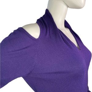 DKNY DKNYC Purple Iconic Cold Shoulder Cut Out Sweater Size Medium